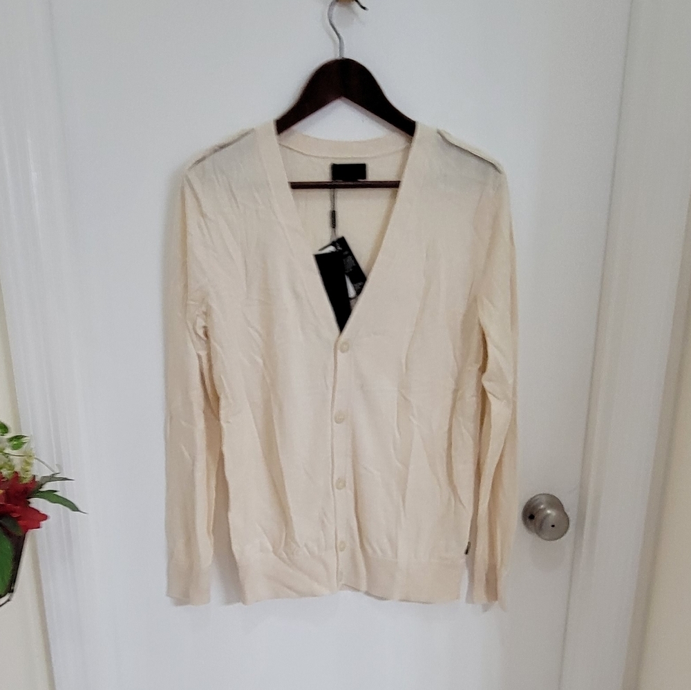 Jack & jones ivory button front cardigan knitted accent to shoulder new